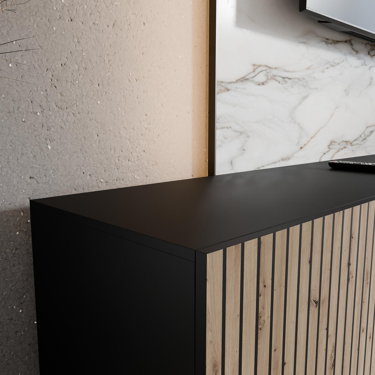 TV-SCHRANK CORA - Schwarz/Eiche Artisan, Holzwerkstoff (300/41/40cm) - Meblini