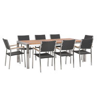 GARTENMÖBEL-SET 8-Sitzer Eukalyptusholz Rattan schwarz Grosseto - Hellbraun/Silberfarben, Holz - Beliani