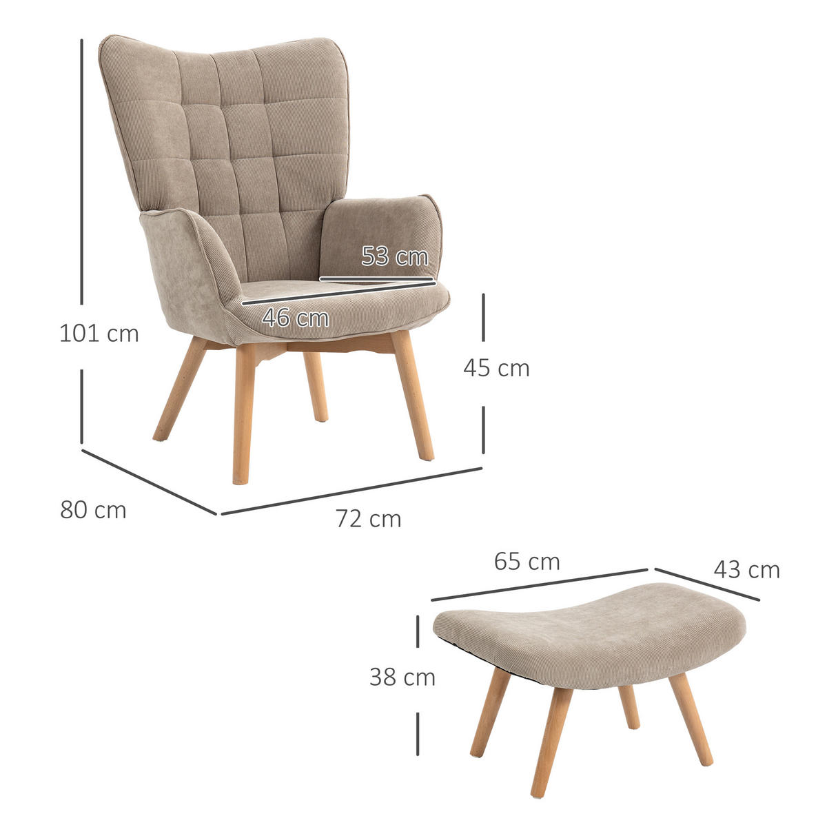 OHRENSESSEL, Relaxsessel, Braun - Braun, Holz (72/101/80cm) - HOMCOM