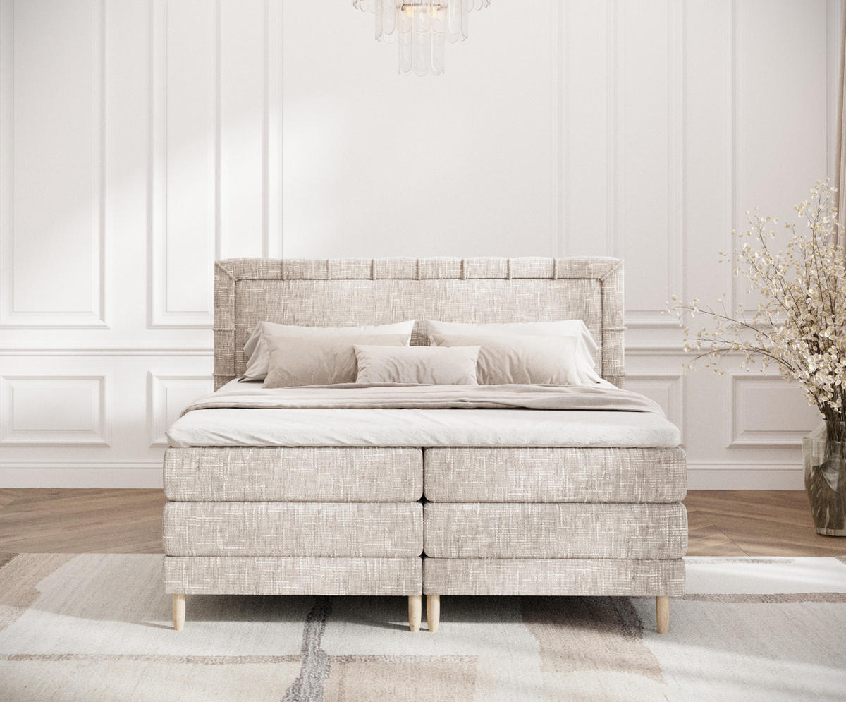 BOXSPRINGBETT Rimini Creme 200/200 cm mit Matratze und Topper - Creme/Naturfarben, Holz/Holzwerkstoff (200/200cm) - Maison de Reve