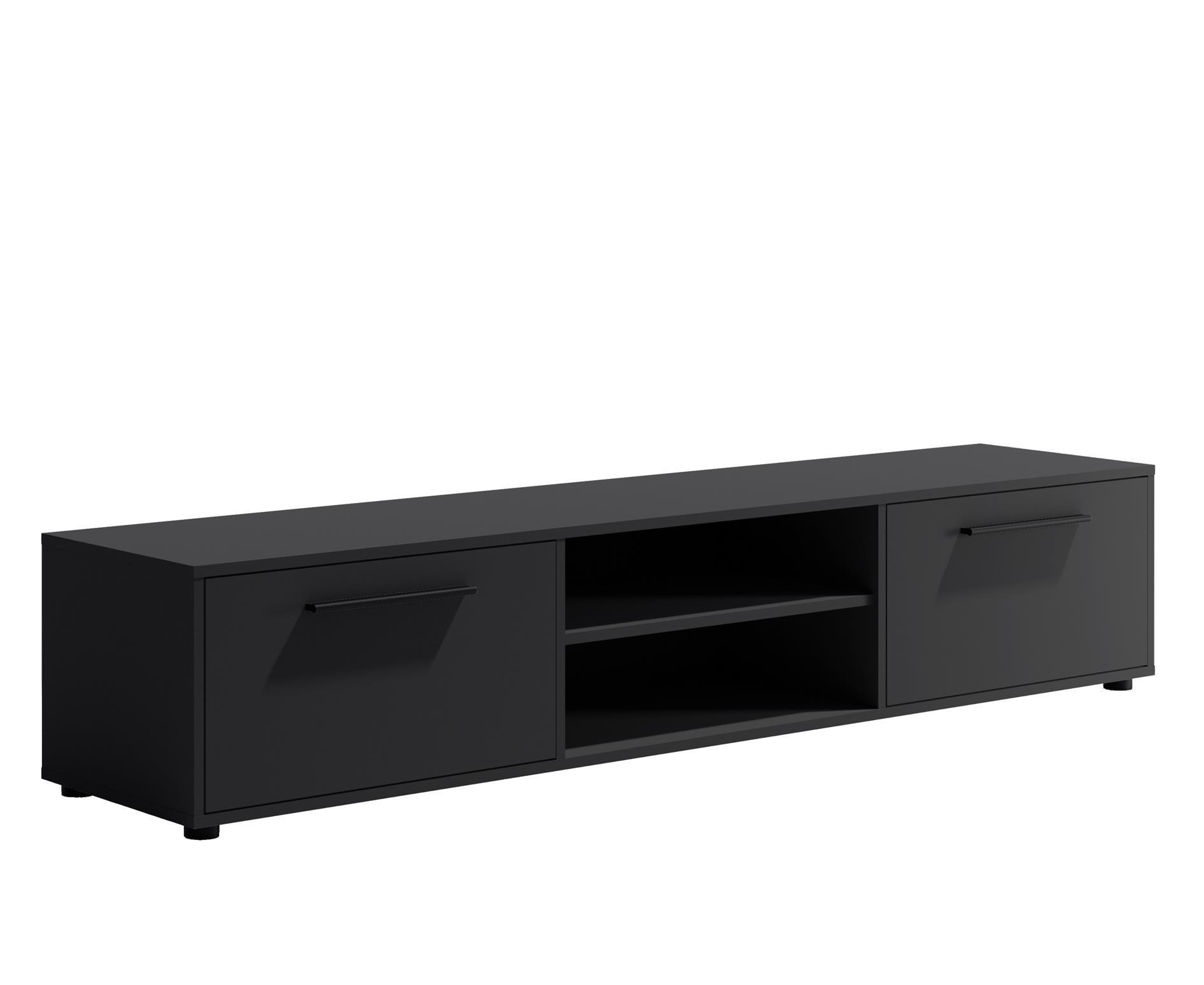 RTV-SCHRANK Maxivo 190 Schwarz, breiter zweitüriger TV-Tisch - Schwarz, Holzwerkstoff (190/38/40cm) - Bettso