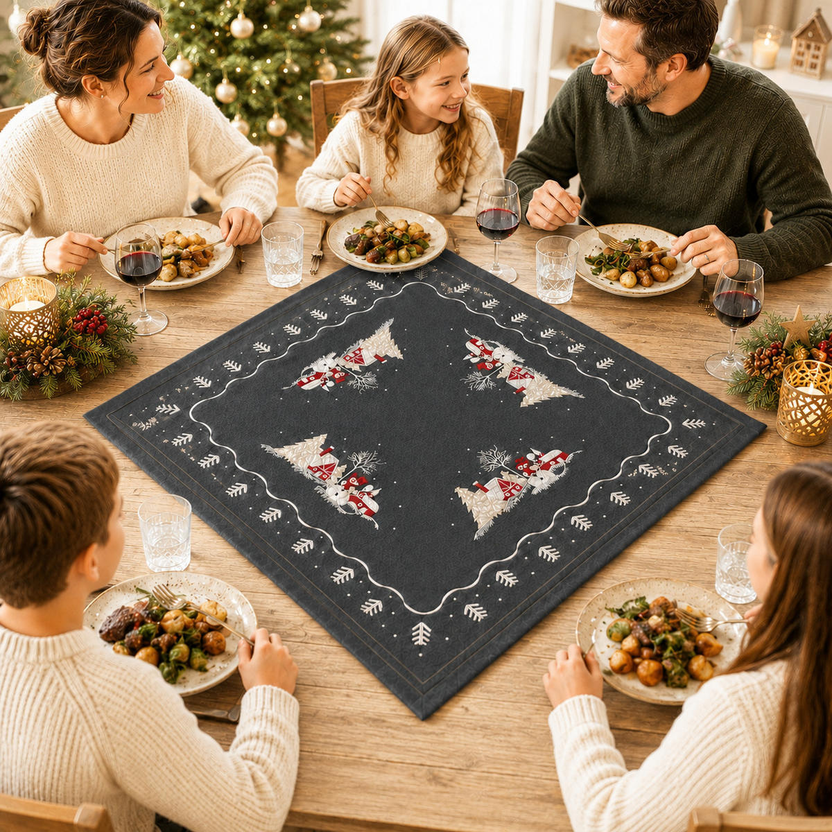 TISCHDECKE Weihnachten 85x85 cm Schneemann - Weiß/Grau, Textil (85/85cm) - TiborTex