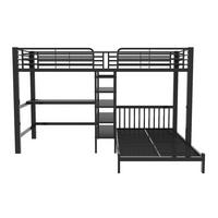 ETAGENBETT 90/200 cm Schwarz mit Schreibtisch, Kleideraufbewahrung, USB- und Type-C-Schnittstelle - Schwarz, Metall (90/200cm) - Oxeza