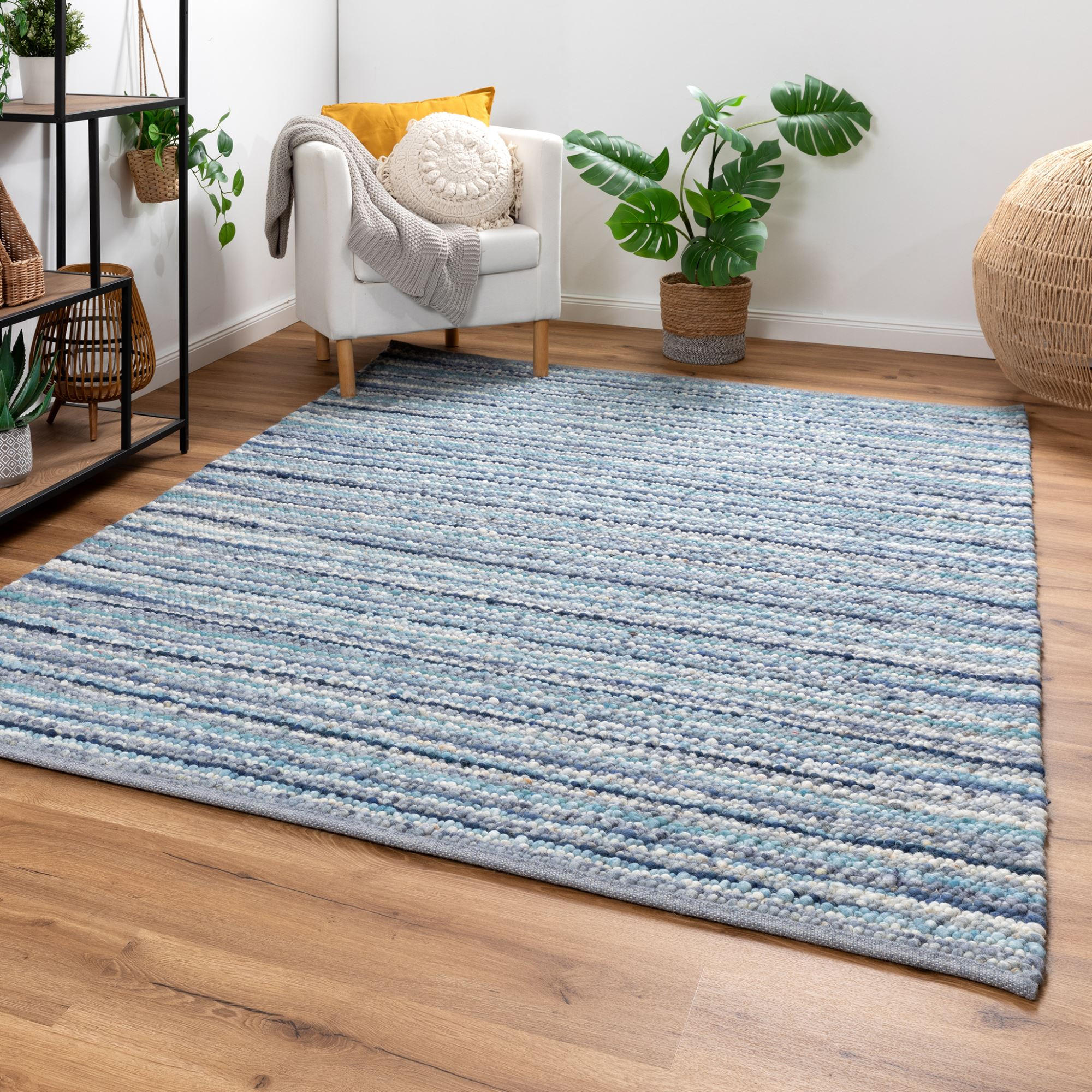 FLACHGEWEBETEPPICH 90/160 cm Schwansee - Blau, Naturmaterialien/Naturmaterialen (90/160cm)