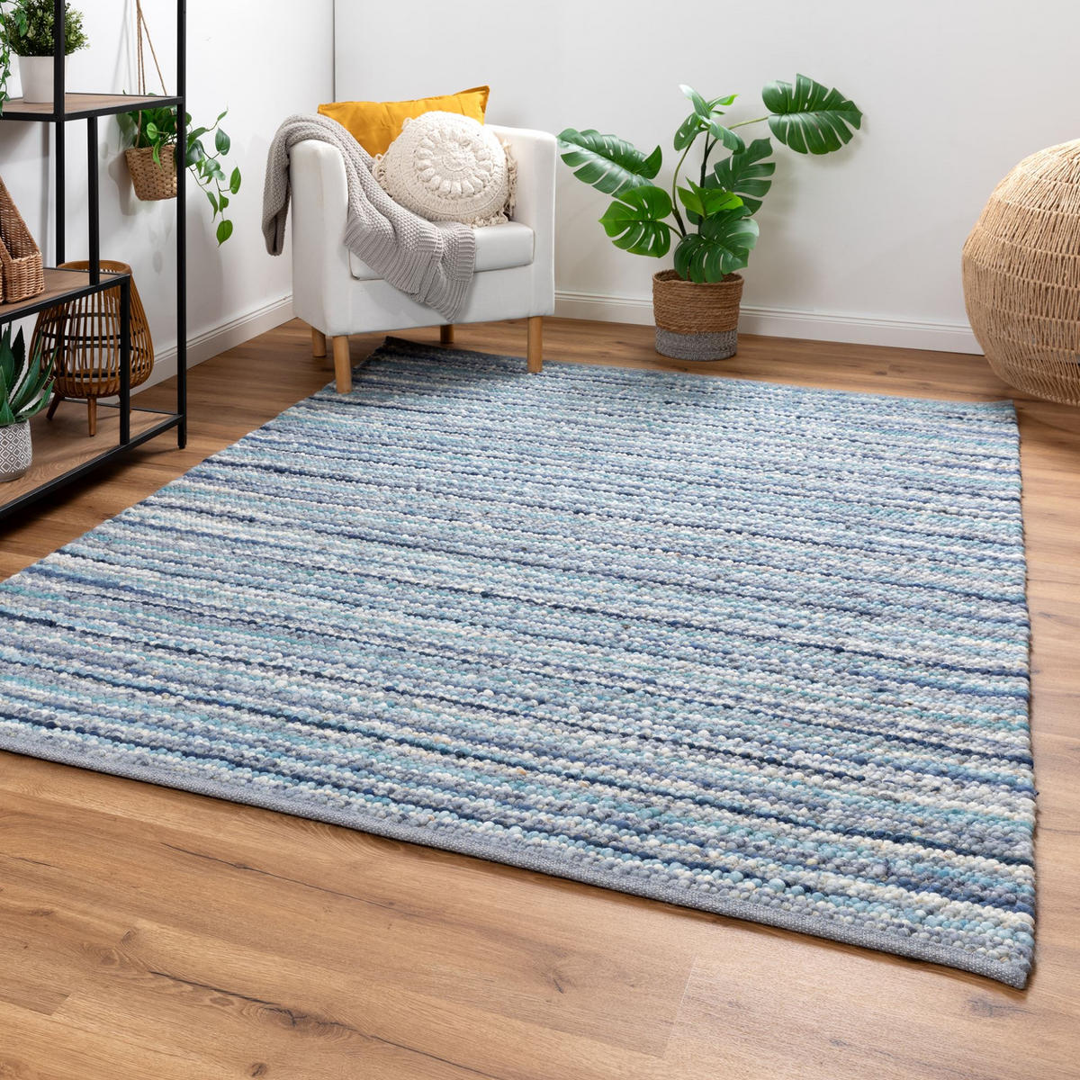 FLACHGEWEBETEPPICH 170/230 cm Schwansee - Blau, Naturmaterialien (170/230cm)
