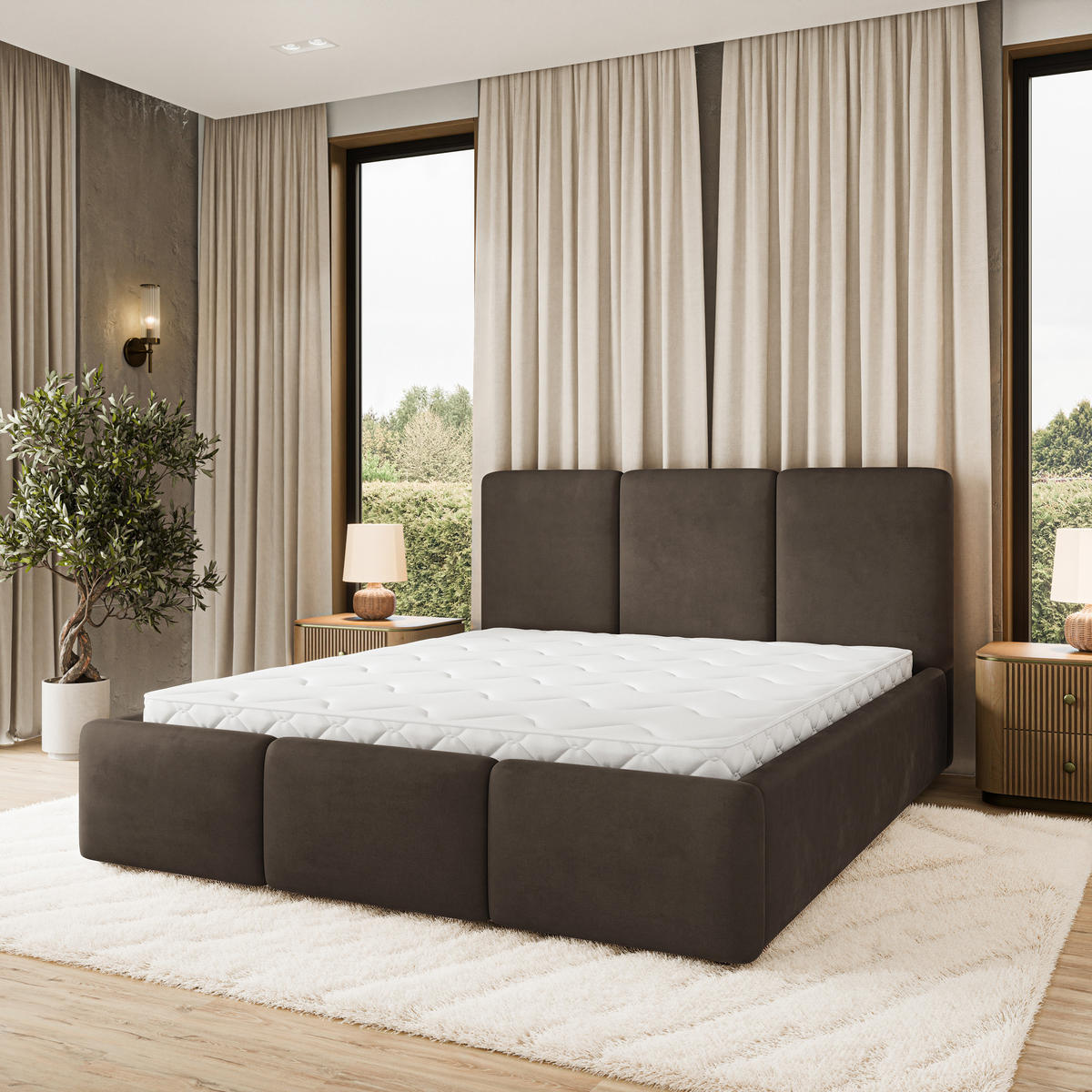 POLSTERBETT MORENA MGV 160x200 cm mit Bettkästen - Braun - Braun, Holz (160/200cm) - MASSENO