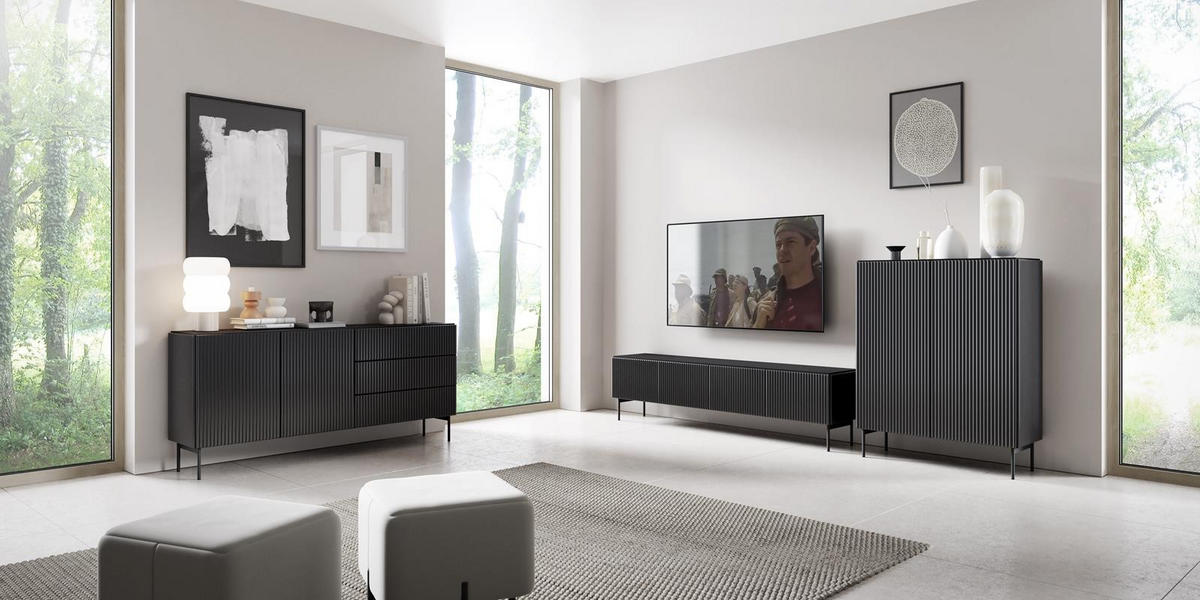 RTV-SCHRANK Tutti Schwarz, TV-Tisch - Schwarz, Holzwerkstoff/Metall (147/51/40cm) - Bettso