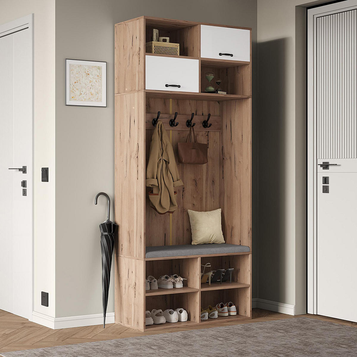GARDEROBE Wand 5er-Set Naturholz 80/185/35 cm - Weiß, Holz (80/185/35cm) - Zephmum