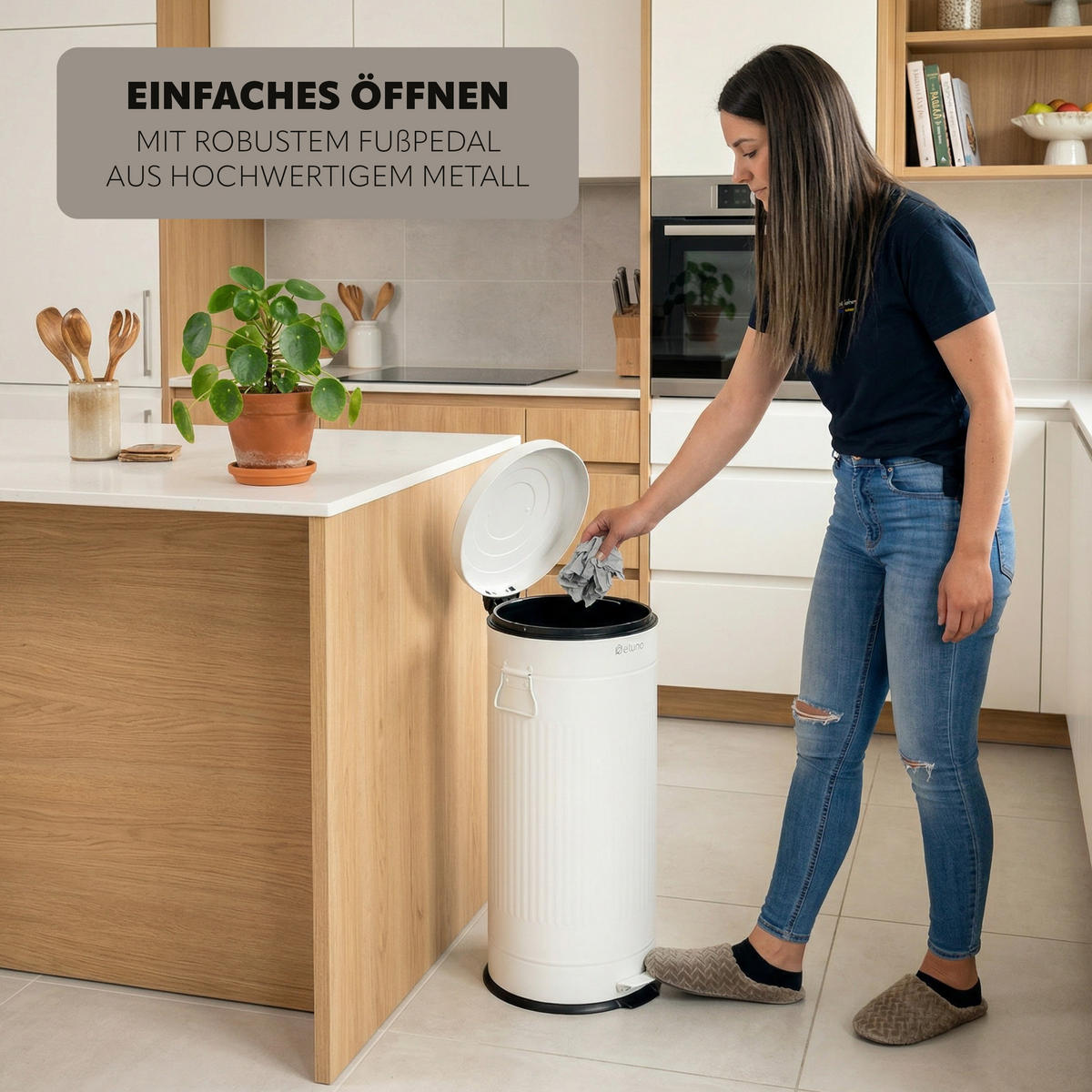 ABFALLEIMER Treteimer VINTAGE, 30 Liter, aus Metall, weiß - Weiß, Metall (30.5/68.5/36cm) - eluno