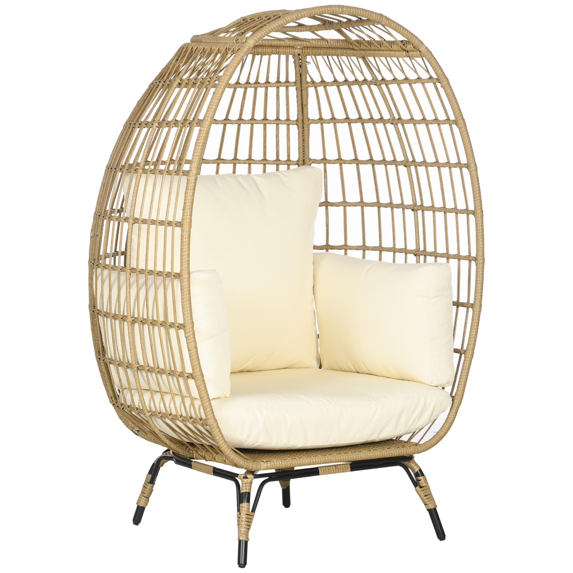 RATTANSESSEL in Korbform, für Balkon, Terrasse, Metall, Khaki, 105 x 90 x 148 cm - Beige, Kunststoff (90/148/105cm) - Outsunny