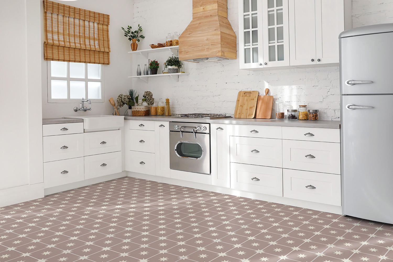 FLIESENAUFKLEBER 9 Stück 30x30 cm selbstklebend Quadrate und Sterne - Beige, Textil (30/1.6/30cm) - TULUP