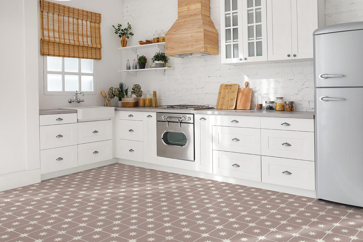FLIESENAUFKLEBER 9 Stück 30x30 cm selbstklebend Quadrate und Sterne - Beige, Textil (30/1.6/30cm) - TULUP