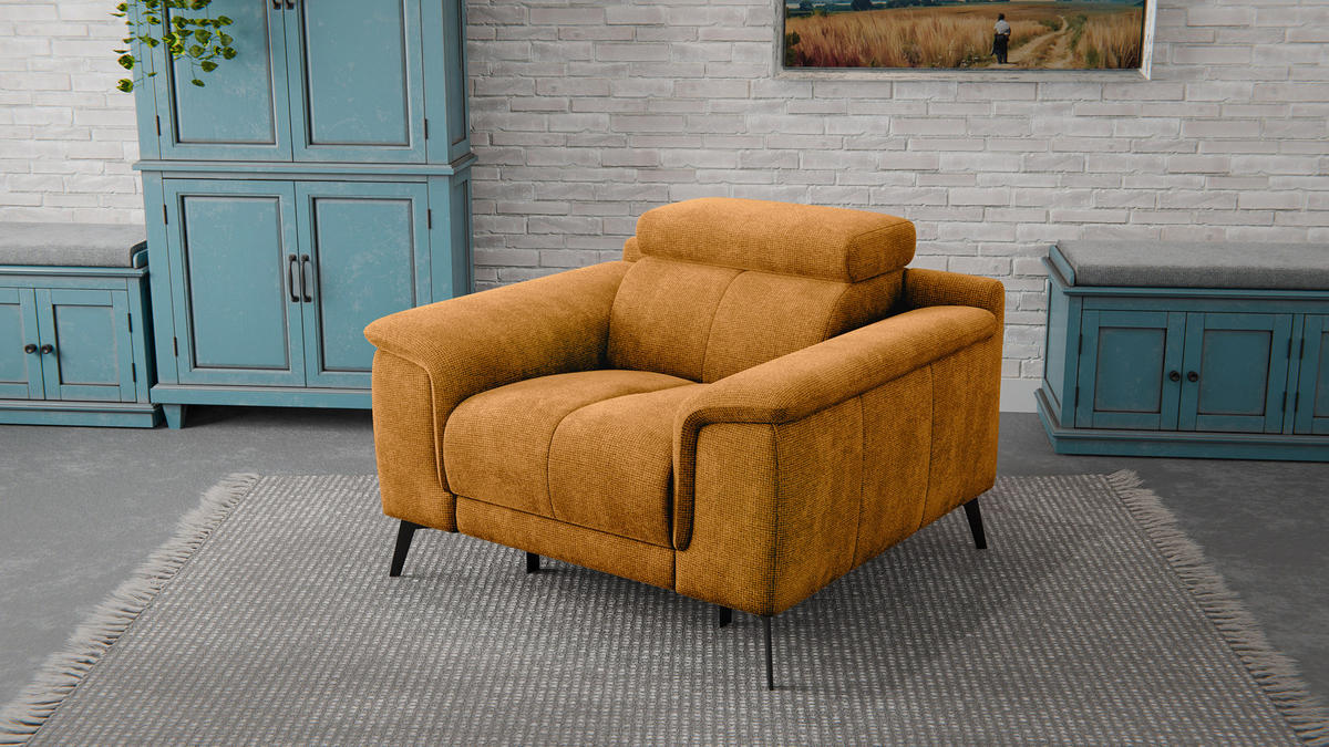SESSEL FIERO mit Relaxfunktion, orange - Schwarz/Orange, Holzwerkstoff/Textil (114/82/103cm) - Courtois Laville