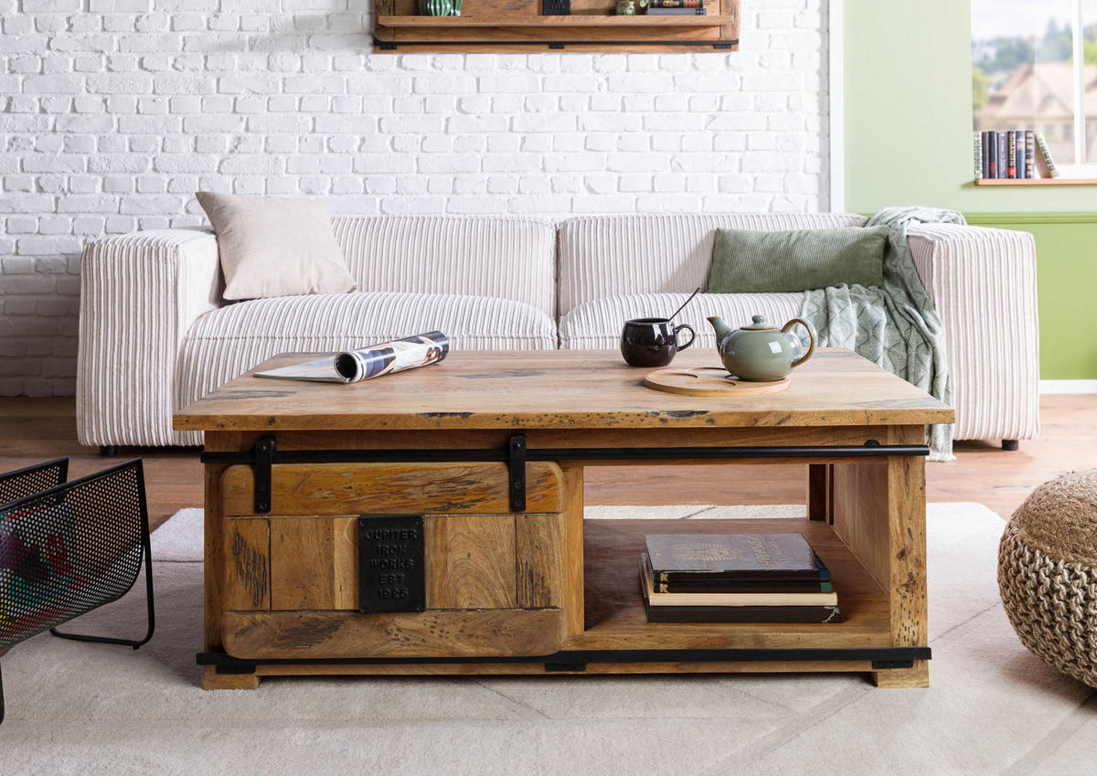 COUCHTISCH Mango 120x70x45 natur lackiert RAILWAY #1007 - Naturfarben, Holz (120/70/45cm) - Massivmoebel24