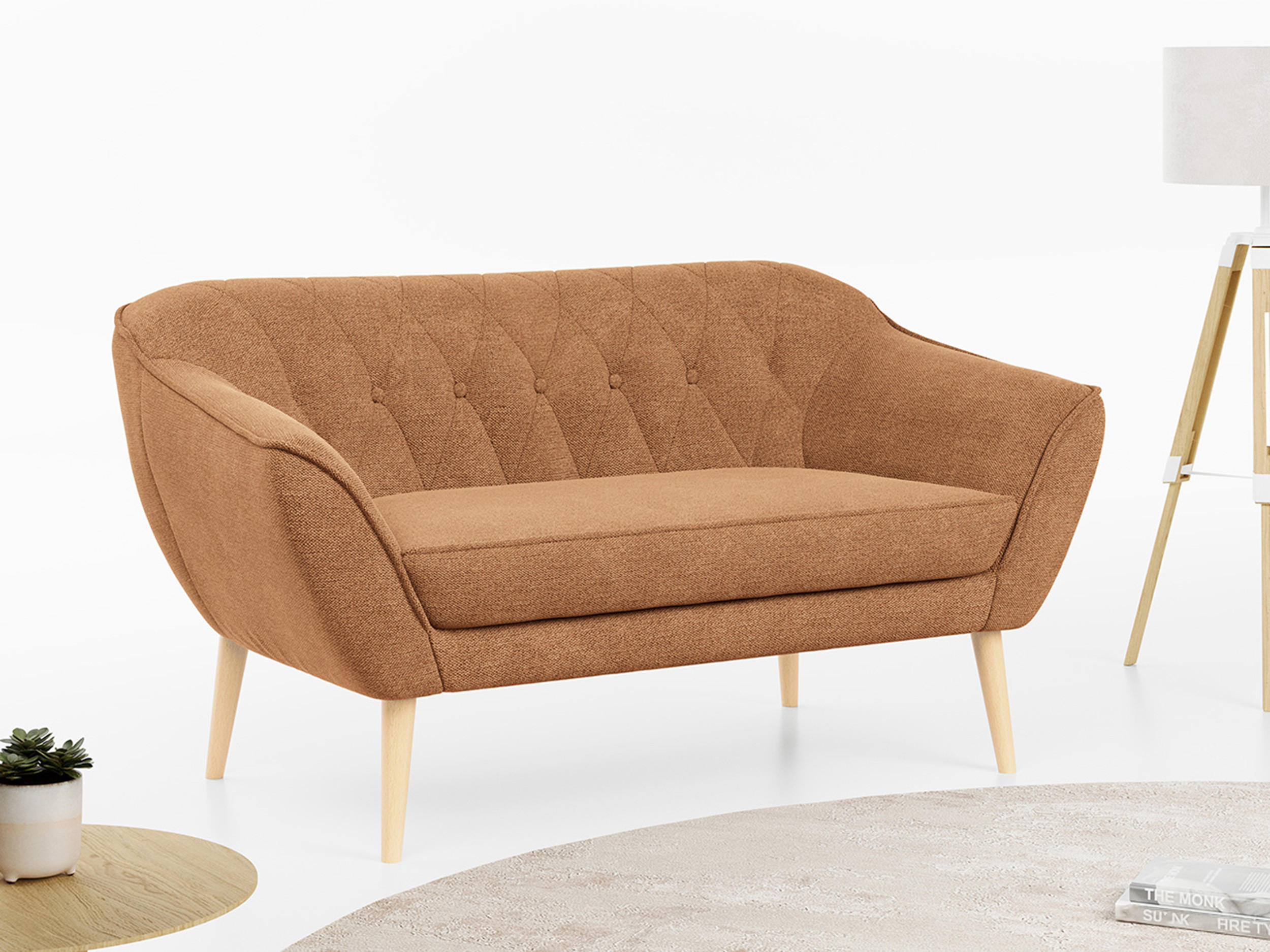 SOFA Pirs 2 Sitzer Strukture Orange - Orange/Braun, Holz/Textil (140/75/74cm) - MKS