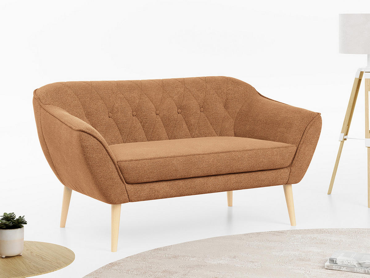 SOFA Pirs 2 Sitzer Strukture Orange - Orange/Braun, Holz/Textil (140/75/74cm) - MKS