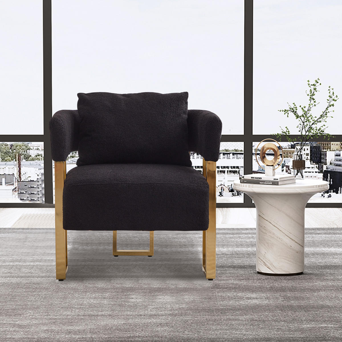 SESSEL Minimalistisch-luxuriös mit Kissen, DE-42889, Schwarz - Schwarz, Metall (68/70/68cm) - ComfortXL