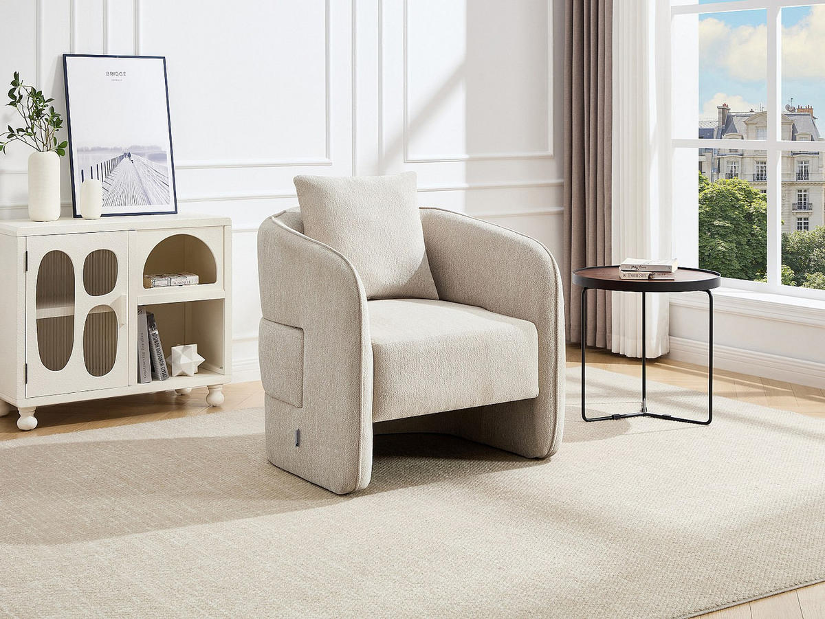 SESSEL aus meliertem Stoff – Beige – LANITO - Beige, Textil (79/85/78cm) - Vente-Unique