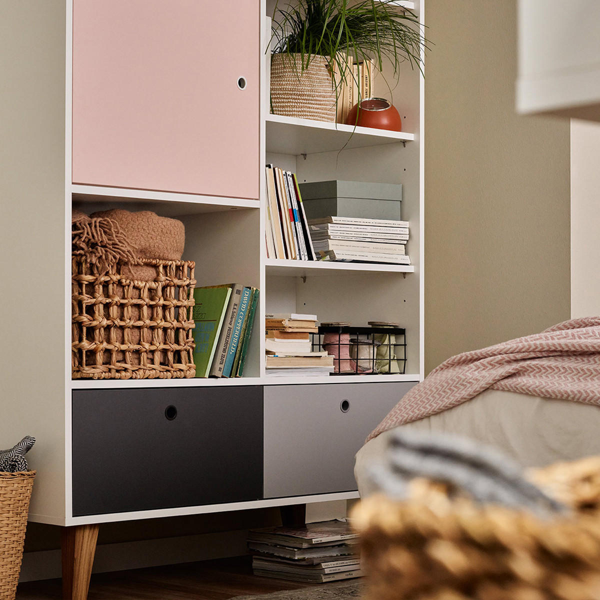 KNIHOVNA Palisandr - růžová, kompozitní dřevo (45/201.5/105cm) - Petits-meubles