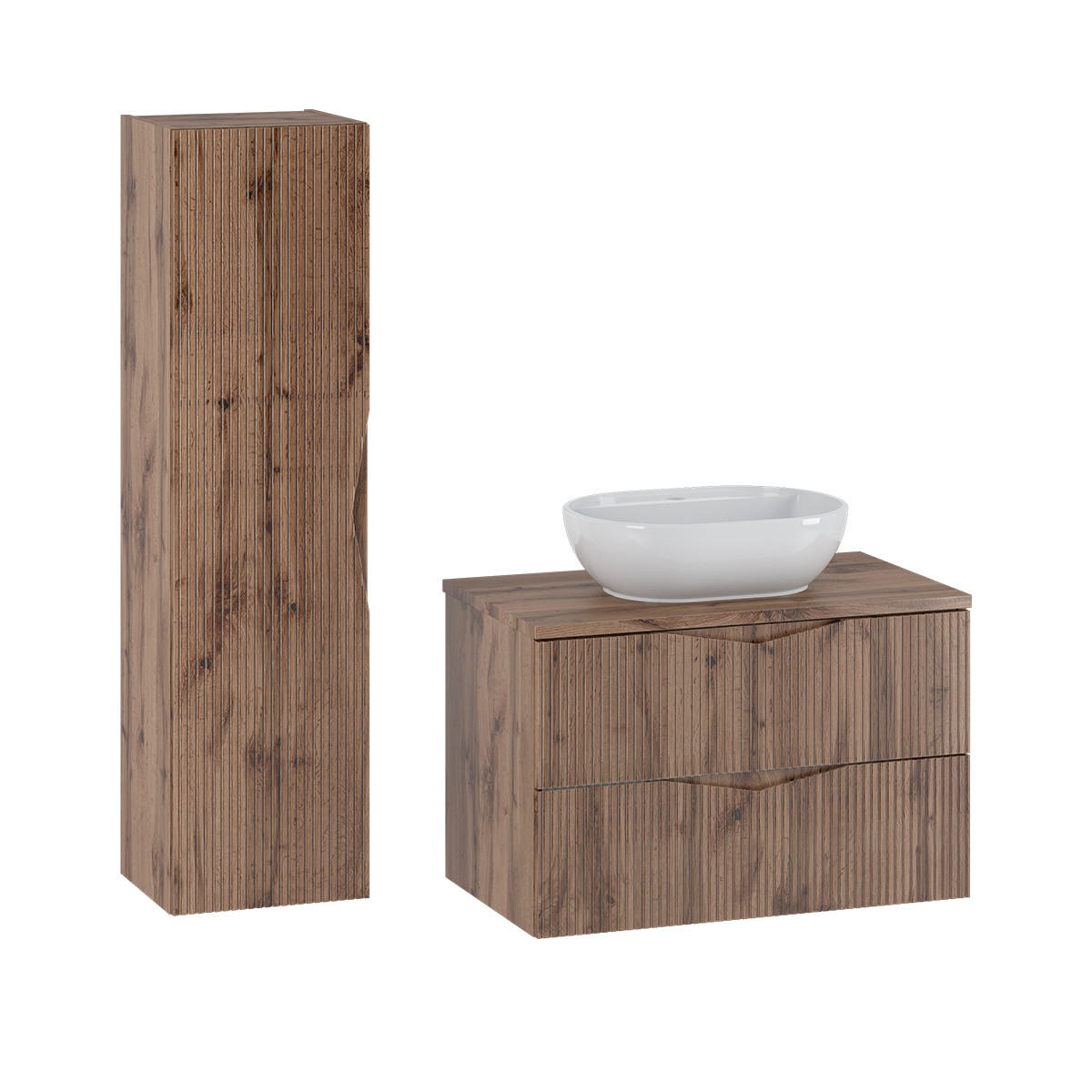 BADMÖBEL Tao 2er-Set Holz - Braun, Holzwerkstoff (80.6/52.2/46.5cm) - Petits-meubles