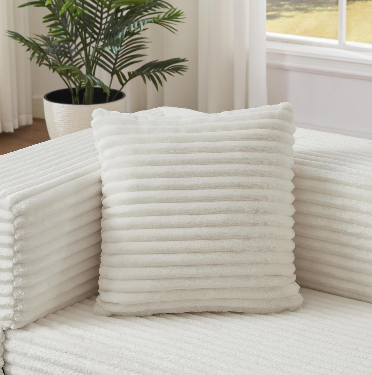 SOFA in Cordoptik mit Schlaffunktion Weiß - Weiß, Kunststoff (76/60/200cm) - Meubliv