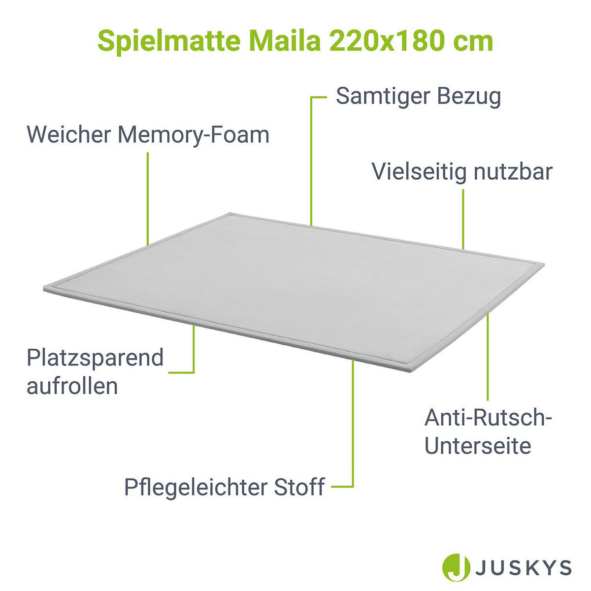 SPIELMATTE Maila grau 220 x 180 cm - Grau, Textil (180/2/220cm) - Juskys