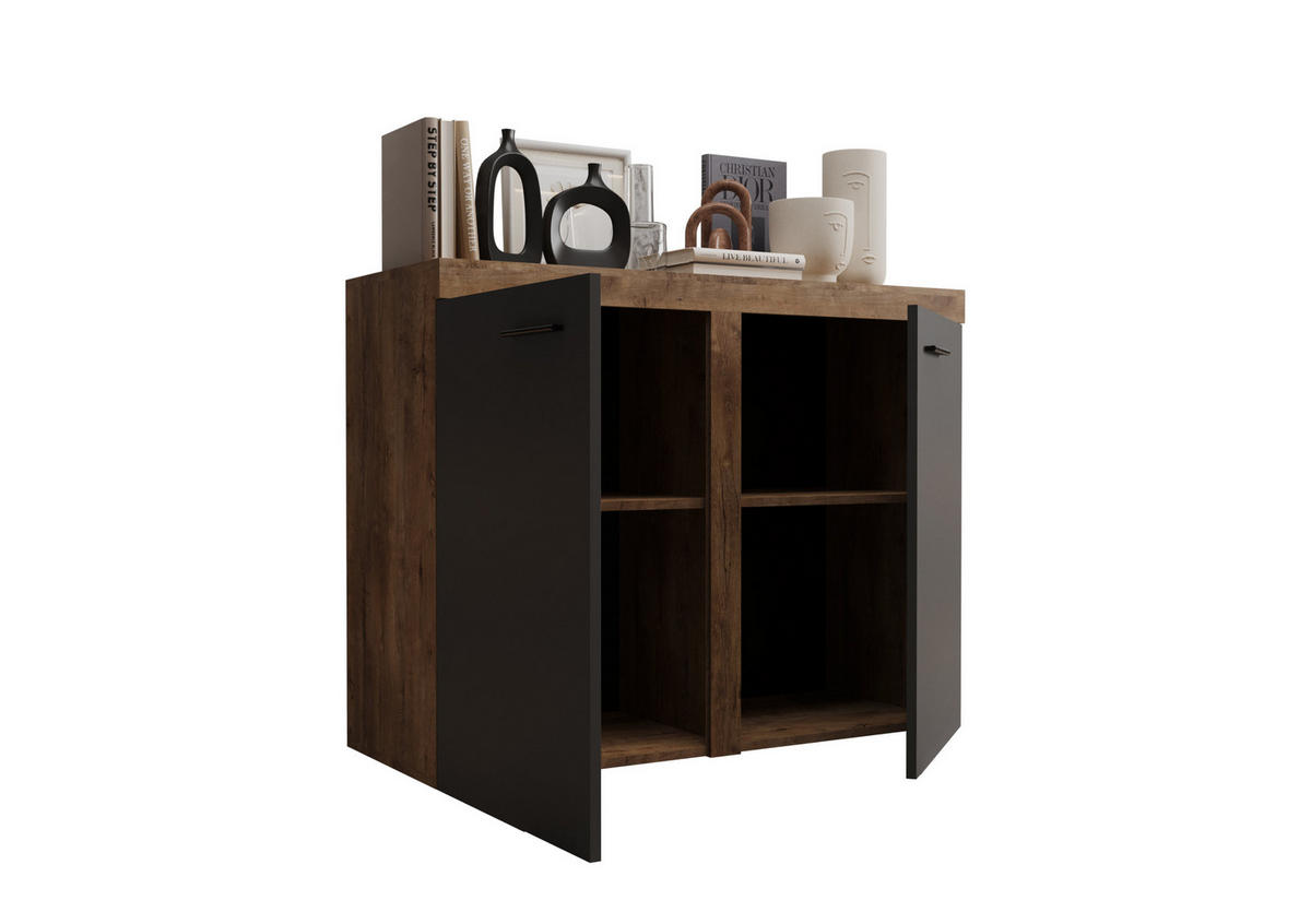KOMMODE London LRXK 2D mit 2 Türen, Sideboard in Farbe: Dunkelgrau|Braun, Größe: 97 x 82 x 40 cm - Dunkelgrau/Braun, Holzwerkstoff (97/82/40cm) - O-Sofa