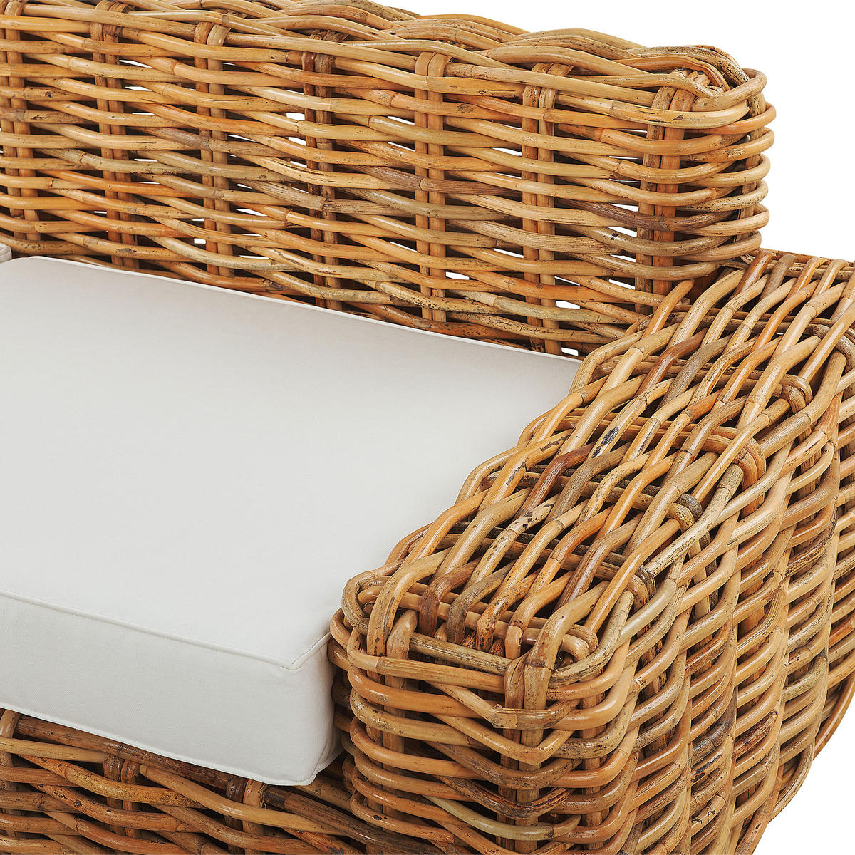 GARTENSOFA 3-Sitzer Rattan natürlich Auflagen cremeweiß Forli - Beige/Naturfarben, Naturmaterialien (218/67/94cm) - Beliani