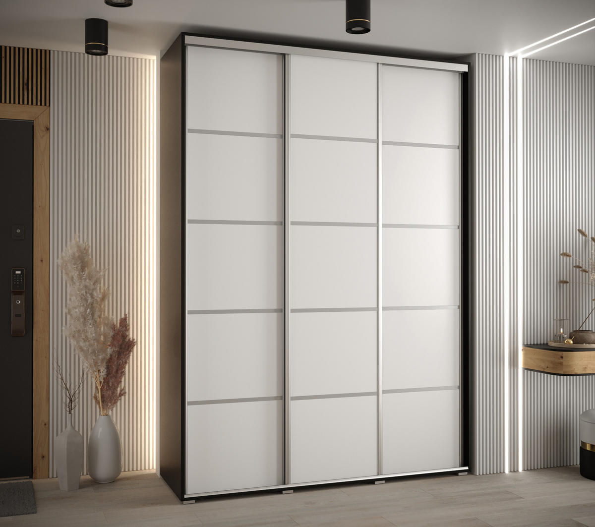 SCHWEBETÜRENSCHRANK 235,2/180/45 3-türig - Silberfarben/Schwarz, Holz/Metall (180/235/45cm) - Abiks Möbel