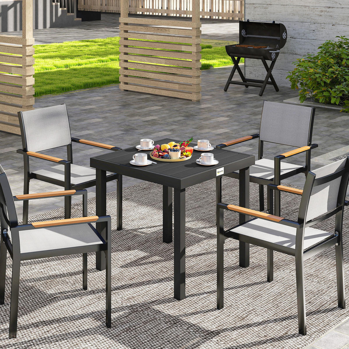 GARTENTISCH,QUADRATISCH Holzoptik 78x78cm,schwarz - Schwarz, Metall (78/78/74cm) - Vallsero