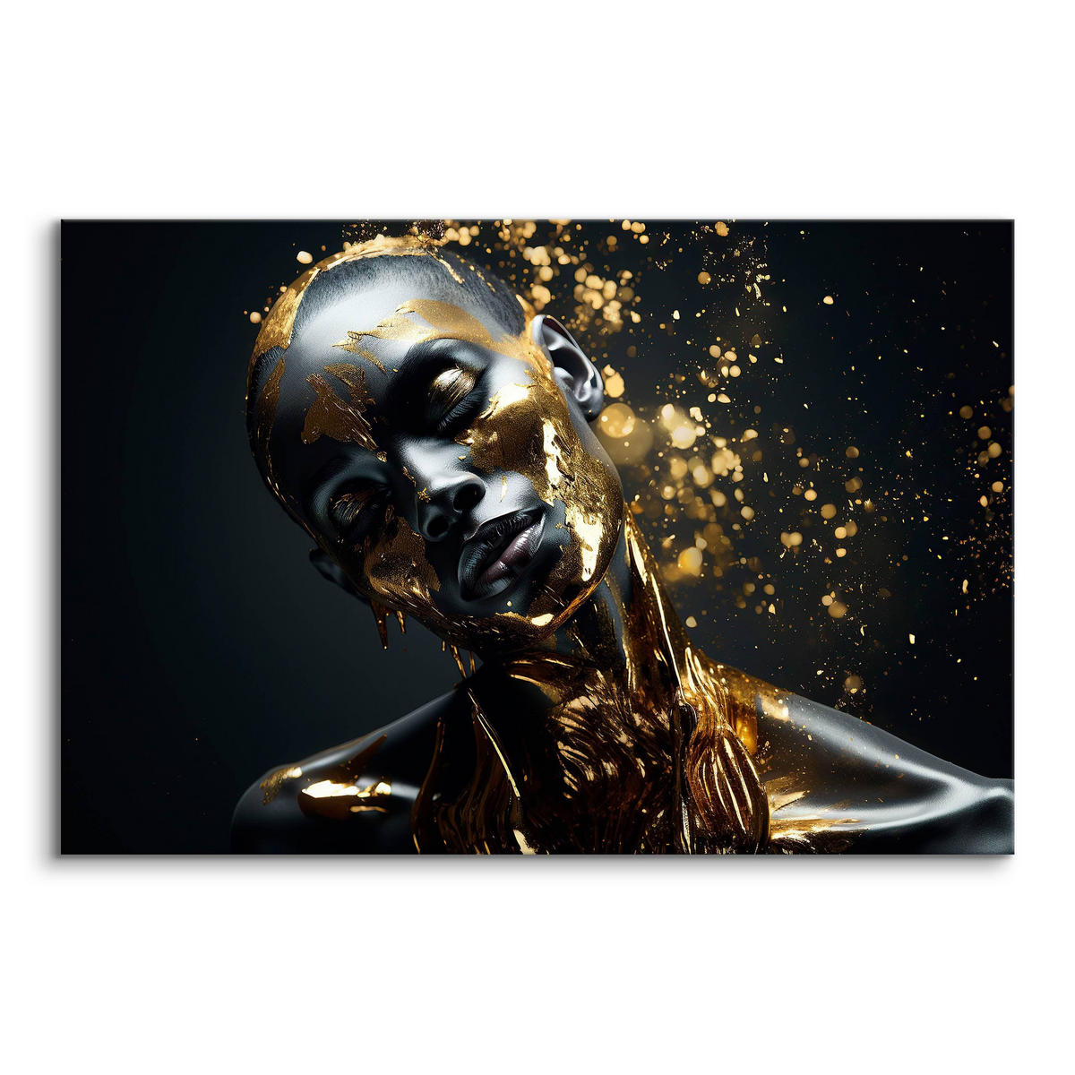 LEINWANDBILD für Wohnzimmer abstraktes Porträt Frau Glamour 100cm x 70cm - Beige/Schwarz, Textil (100/70cm) - Muralo