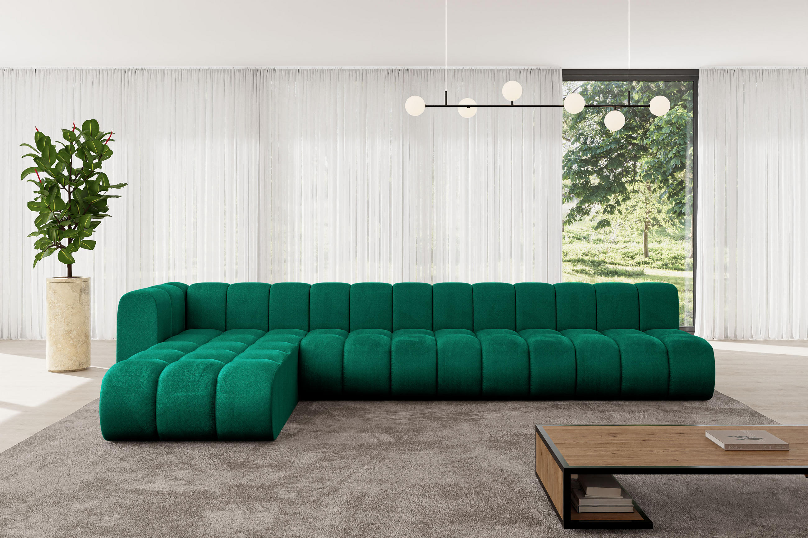 ECKSOFA modulares Sofa Darnel-L3 - 387x177x70 cm Grün - Dunkelgrün, Holzwerkstoff/Textil (387/177cm) - ALTDECOR