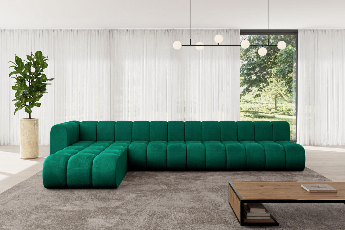 ECKSOFA modulares Sofa Darnel-L3 - 387x177x70 cm Grün - Dunkelgrün, Holzwerkstoff/Textil (387/177cm) - ALTDECOR