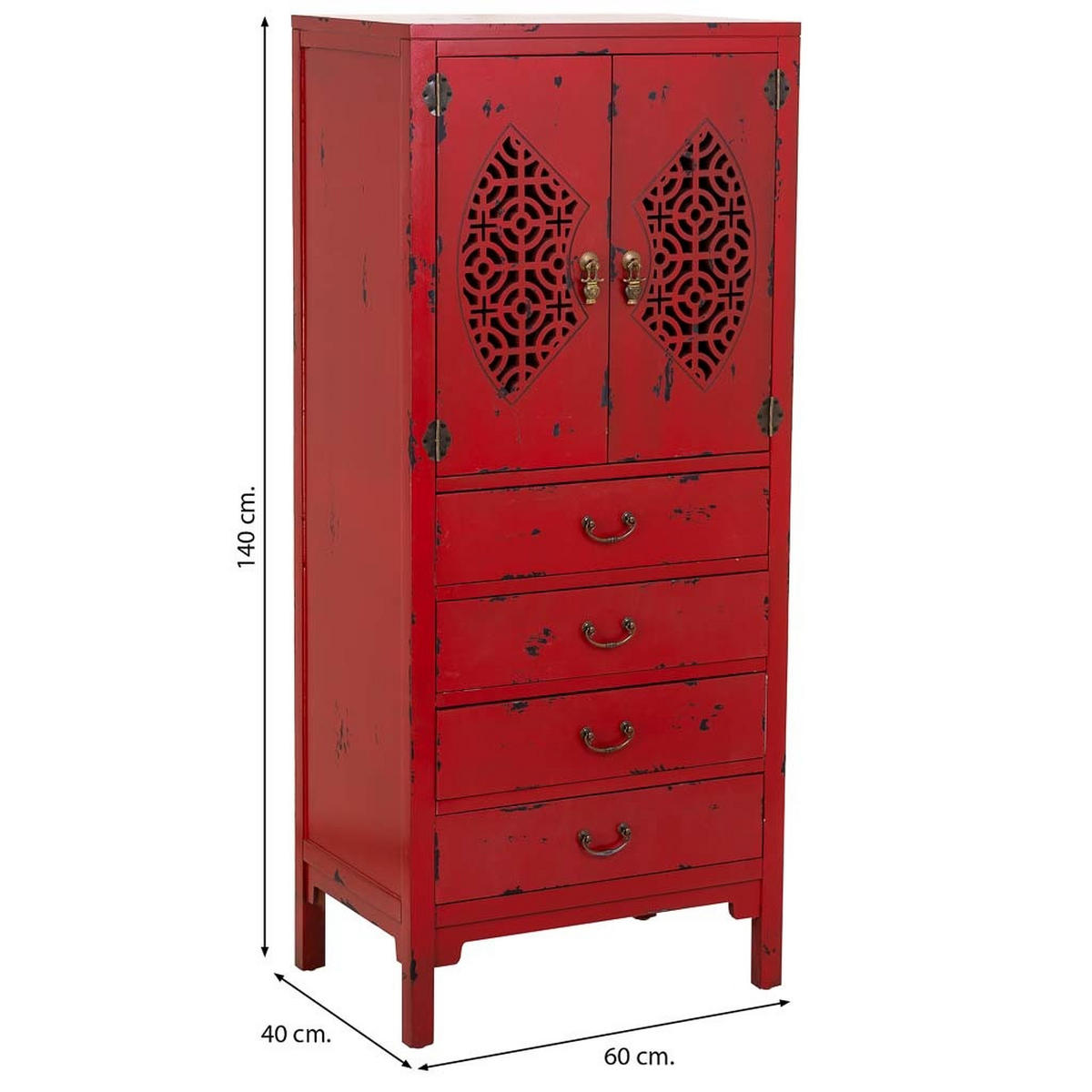 HOLZSCHRANK mit 4 schubladen und 2 türen 60x40x140 cm rot - Rot, Holz (60/140/40cm) - Wanderlust