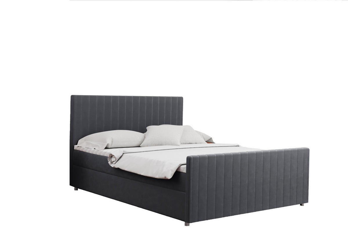 BOXBETT mit Bettkasten Matratze Topper LATINO stoff Velvet 160x200 cm Grau H3-Bonell - Grau, Holz/Holzwerkstoff (160/200cm) - Kaiser Möbel