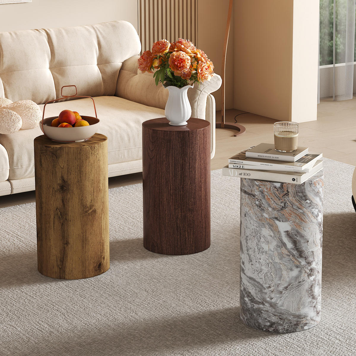 BEISTELLTISCH rund 30/30/55 cm Nussbaum MDF mit wasserabweisender Tischplatte - Walnussfarben, Holzwerkstoff (30/30/55cm) - OKWISH