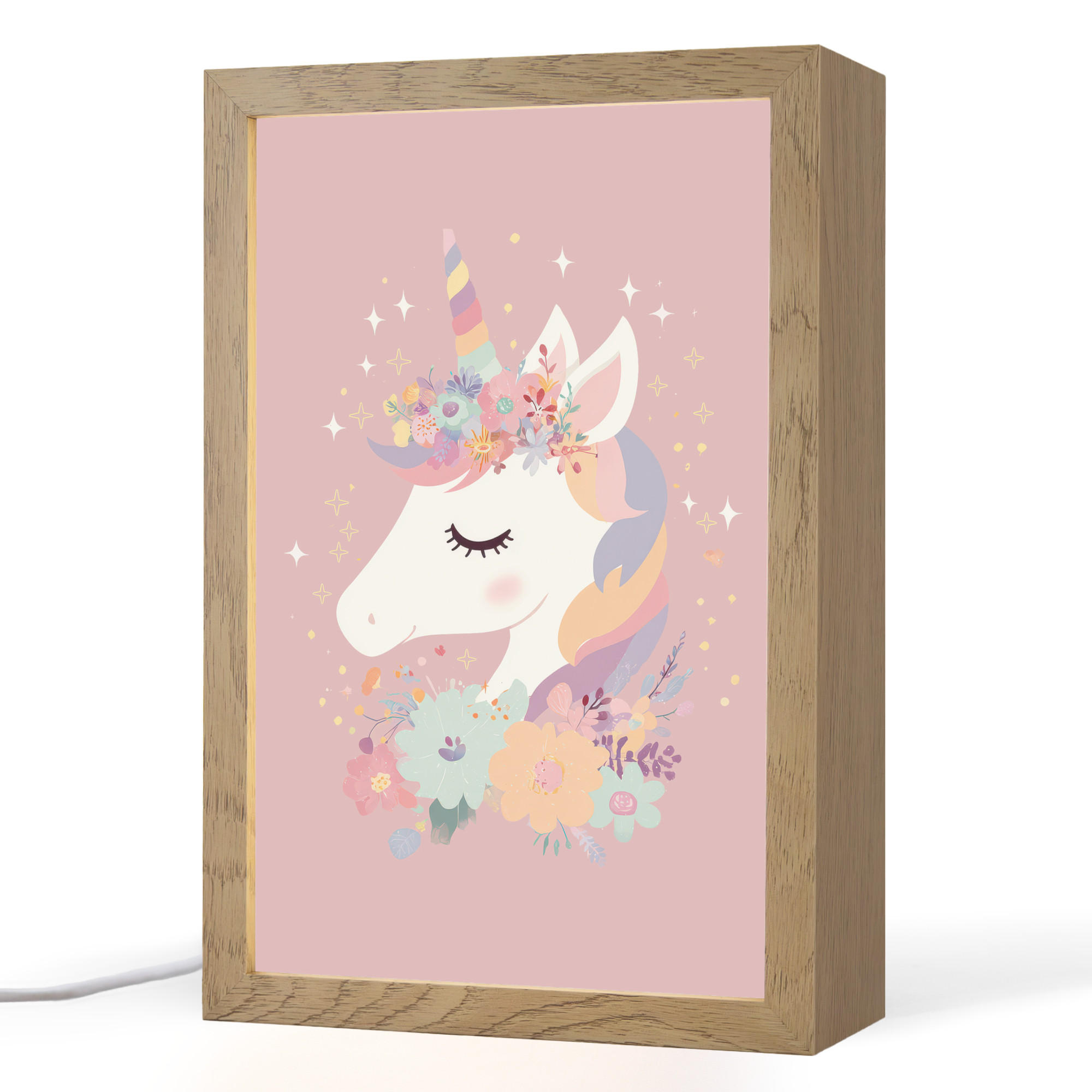 NACHTTISCHLAMPE Einhorn - Rosa - Blumen 20x30 cm - Rosa, Holzwerkstoff (8/20/30cm)