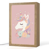 NACHTTISCHLAMPE Einhorn - Rosa - Blumen 20x30 cm - Rosa, Holzwerkstoff (8/20/30cm)