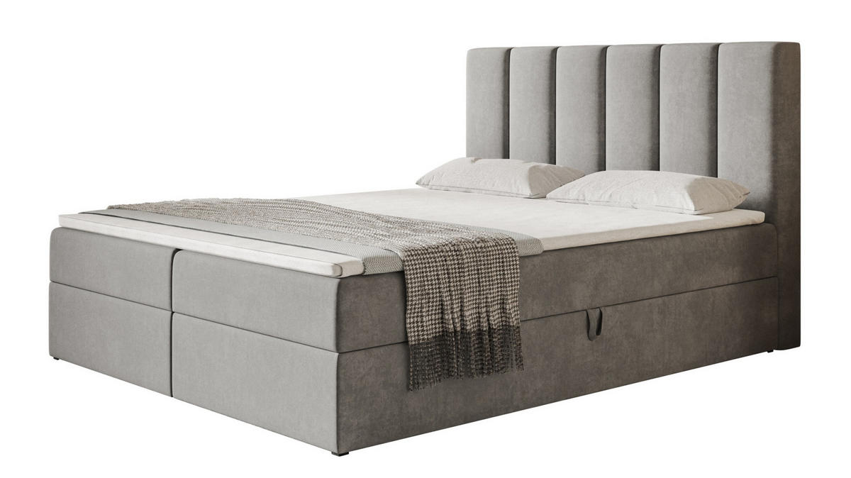 BOXBETT TOKIO mit 2 Bettkästen, 120x200, Farbe: Grau, Velourstoff, Doppelbett mit Bonell-Matratze - Grau, Holz/Kunststoff (120/200cm) - Alpi-Möbel