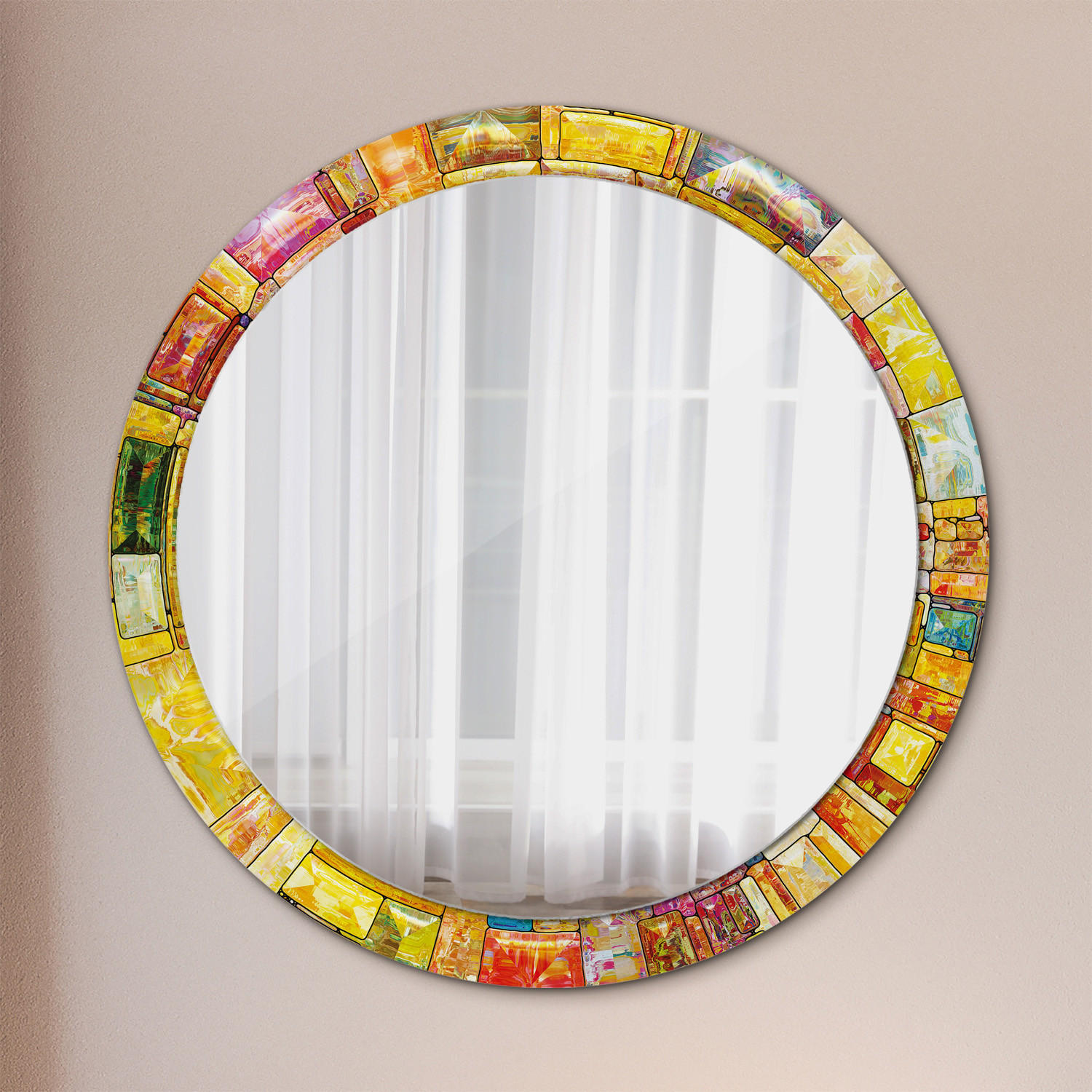 SPIEGEL Ø90 cm Rund mit Aufdruck - Multicolor, Glas (90/90/0.4cm) - TULUP