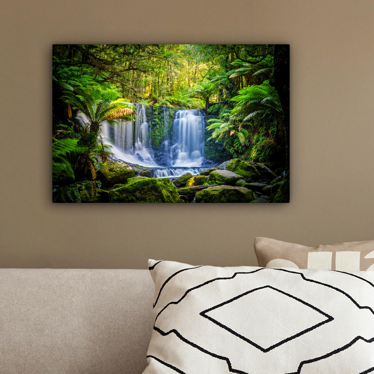 LEINWANDBILD Dschungel - Wasserfall - Australien - Pflanzen - Natur 30x20 cm - Dunkelgrün, Textil (30/20cm) - MuchoWow