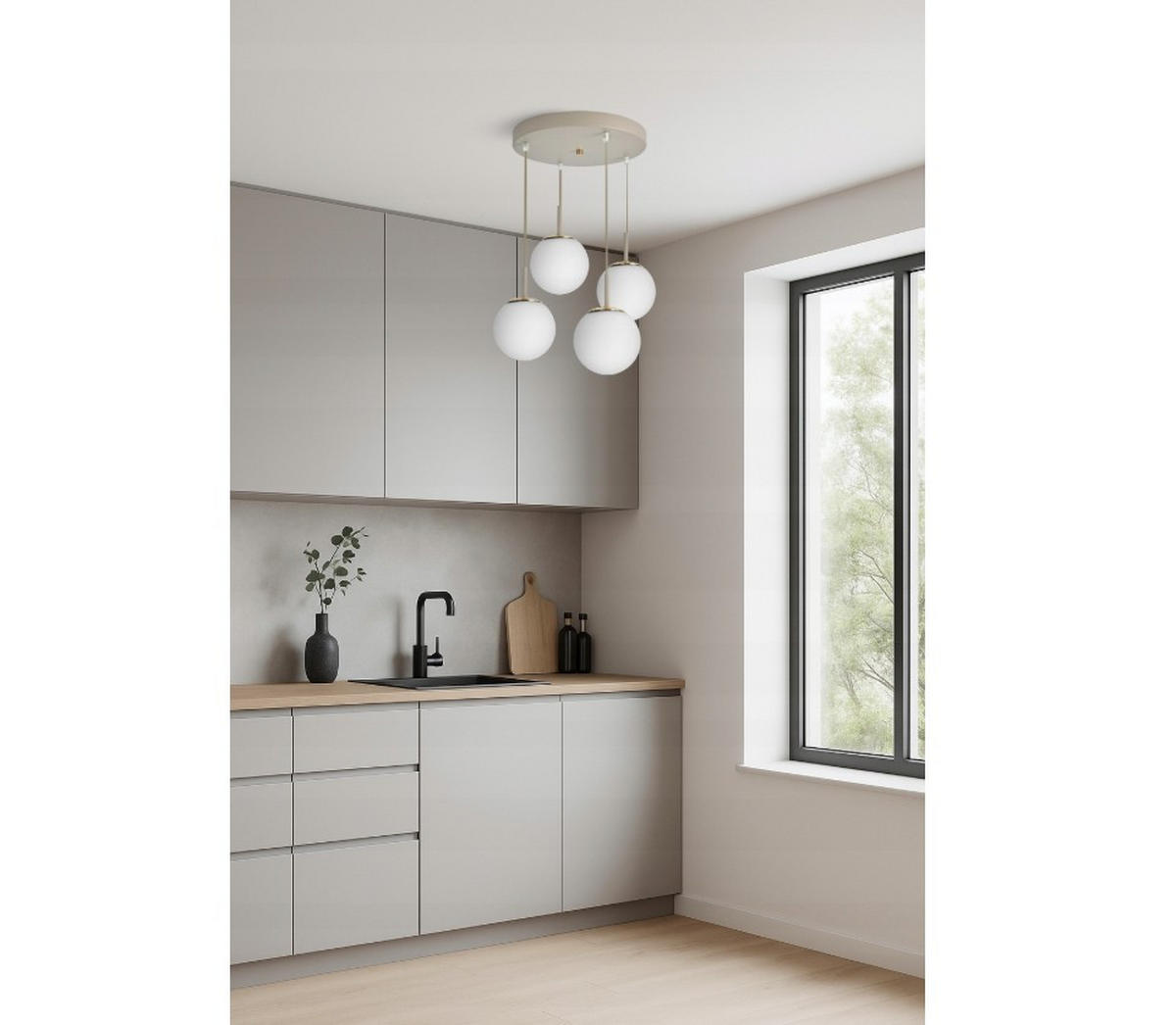 PENDELLEUCHTE ECRU II - Beige/Goldfarben, Glas/Metall (40/40/100cm) - kiki design