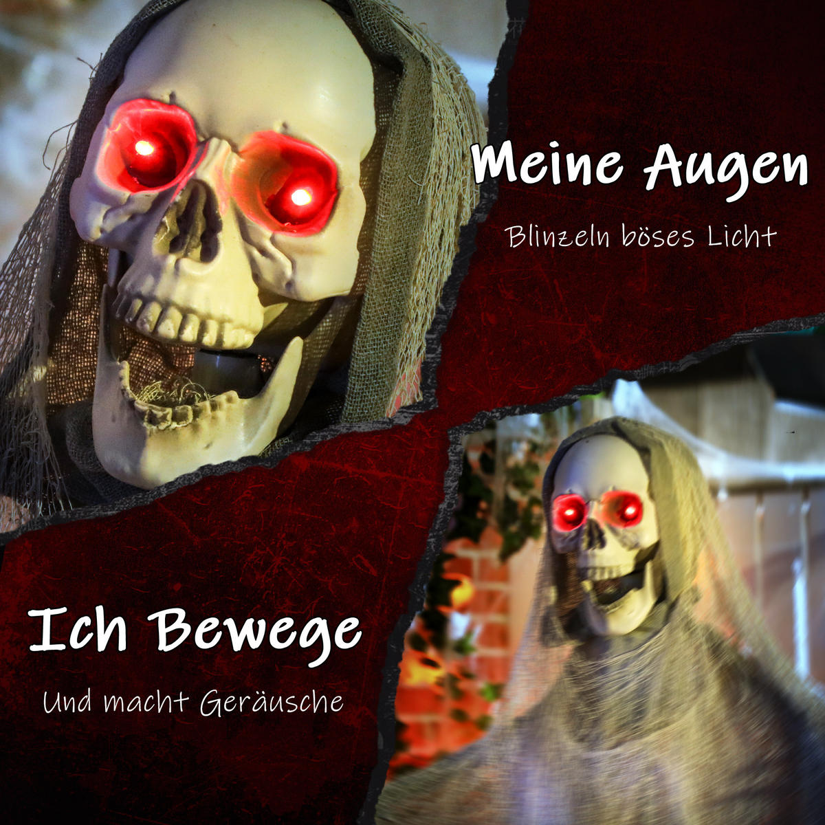 HALLOWEEN-DEKORATION Sensenmann 183 cm mit LED-Lichter, Soundfunktion - Grau, Textil (16/183/70cm) - Outsunny