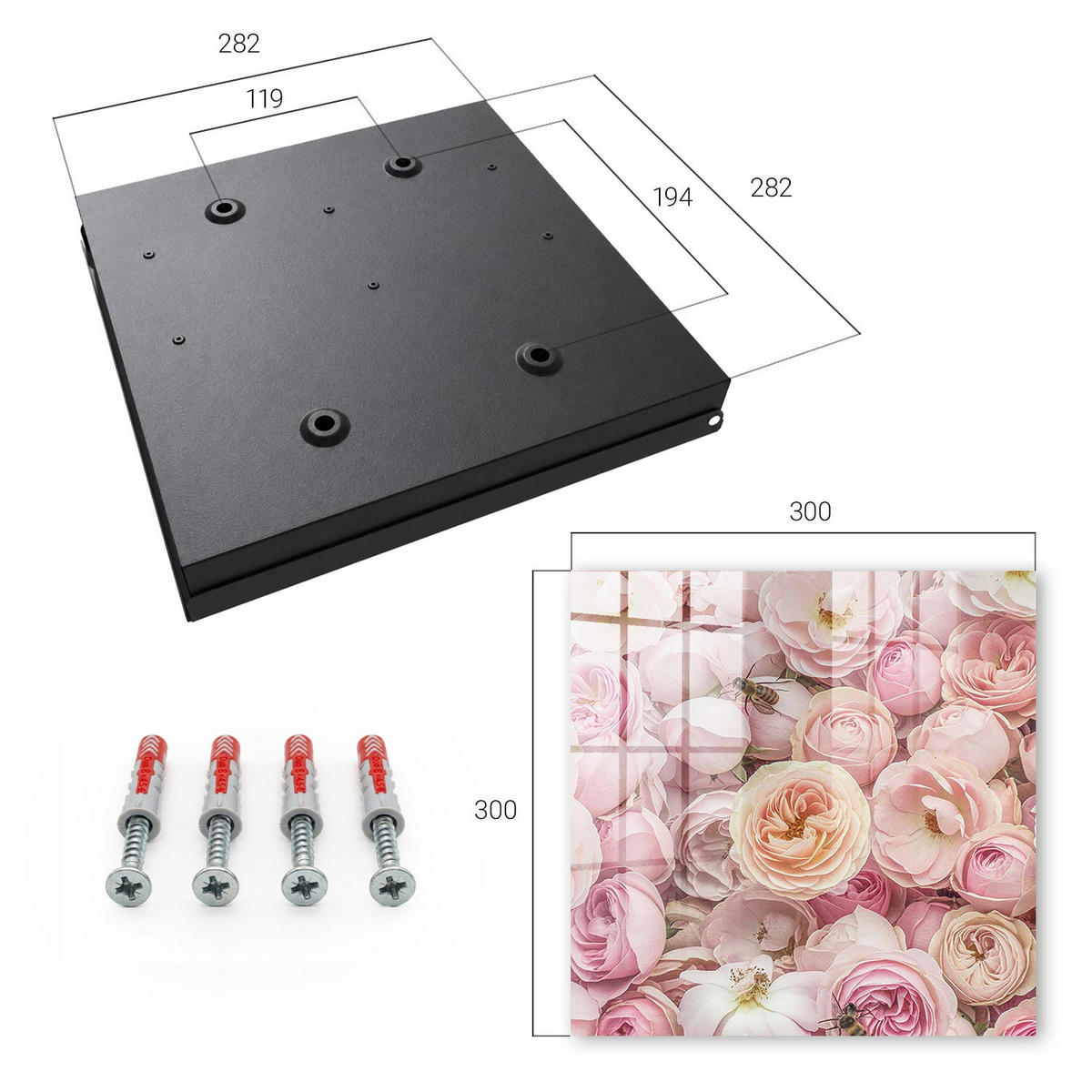SCHLÜSSELBOX Schwarz 30x30 cm- Türöffnung nach rechts - Rose ist wunderschön - Pink, Metall (30/30/5cm) - TULUP
