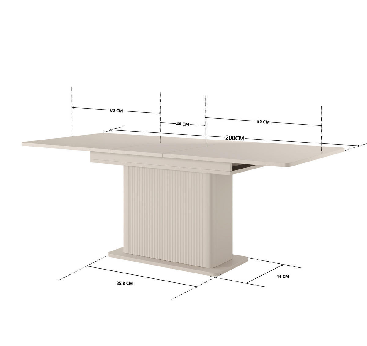 ESSTISCH Flore Beige ausziehbar 160-200 cm - Riffel-Optik - Beige, Holz/Holzwerkstoff (90/200/75cm) - Ravio