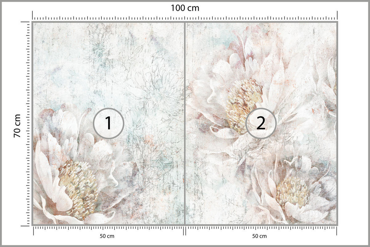 FOTOTAPETE für Büro Pfingstrosen Blumen Beton Vintage 100x70 - Gelb/Rosa, Papier (100/70cm) - Muralo