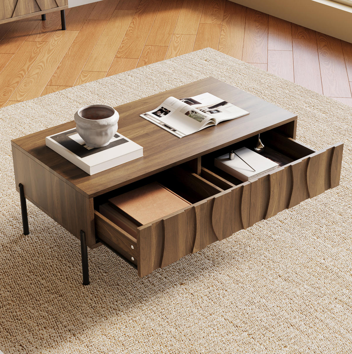 COUCHTISCH 105/55/41 cm mit 2 Schubladen und großzügiger Ablagefläche, Natur - Naturfarben, Holzwerkstoff (105/55/41cm) - Redom