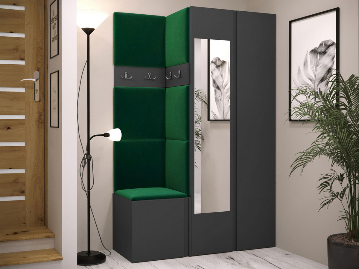 GARDEROBEN-SET Orion XXVI - Graphitfarben/Grün, Holzwerkstoff/Kunststoff (116/186/46cm) - MIRJAN24