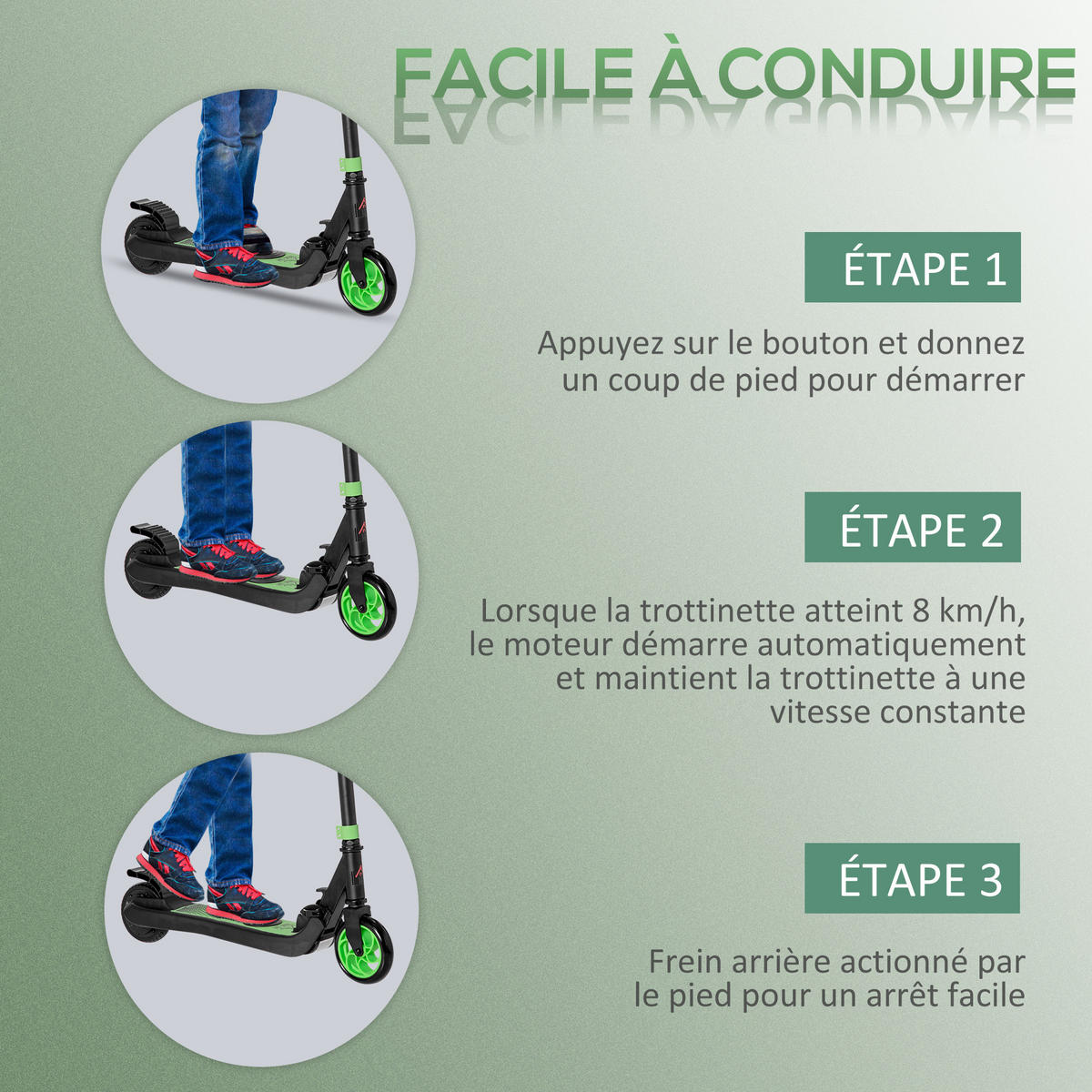 KINDERSCOOTER DE-16988 klappbar 8 km/h Grün - Grün, Metall (71/36.5/80cm) - ComfortXL
