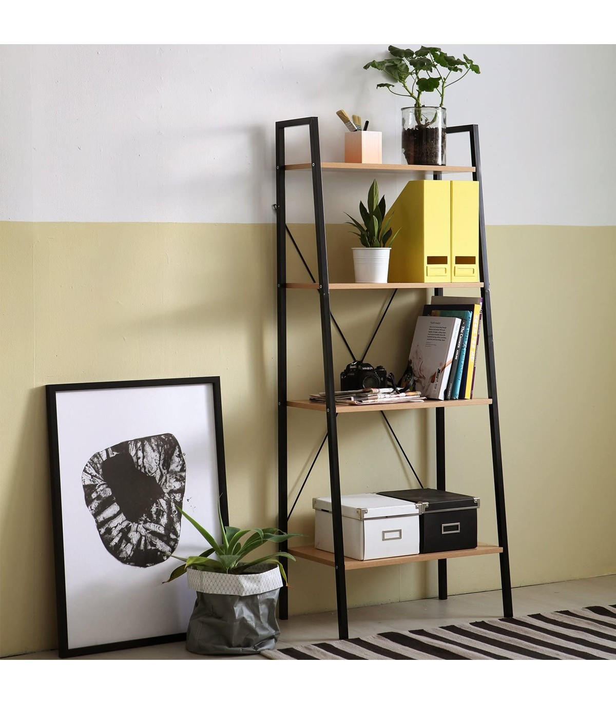 AUFBEWAHRUNGSREGAL mit 4 Ebenen im Industrial-Stil - L60 cm - Apfelbaumfarben, Metall (32.5/148/60cm) - Calicosy